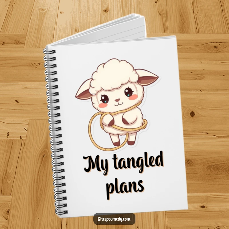 Funny Sheep Notebook features a sheep playfully tangled in yarn, ideal for jotting down notes, project ideas, or to-do lists with a humorous twist.