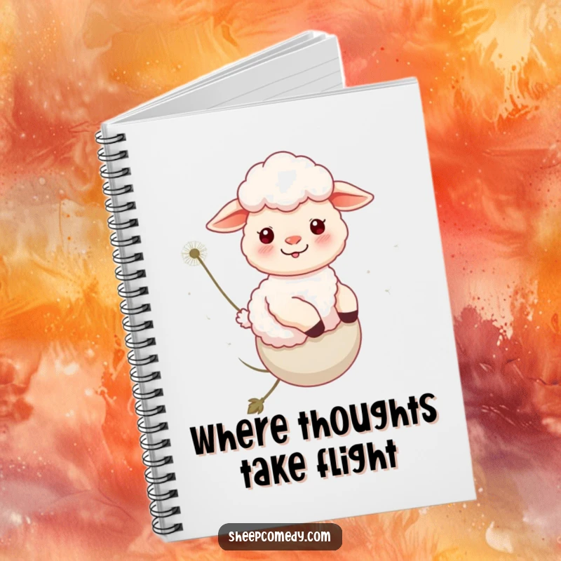 Funny Sheep Notebook: A sheep enjoys a whimsical ride on a dandelion, perfect for capturing inspiring ideas.