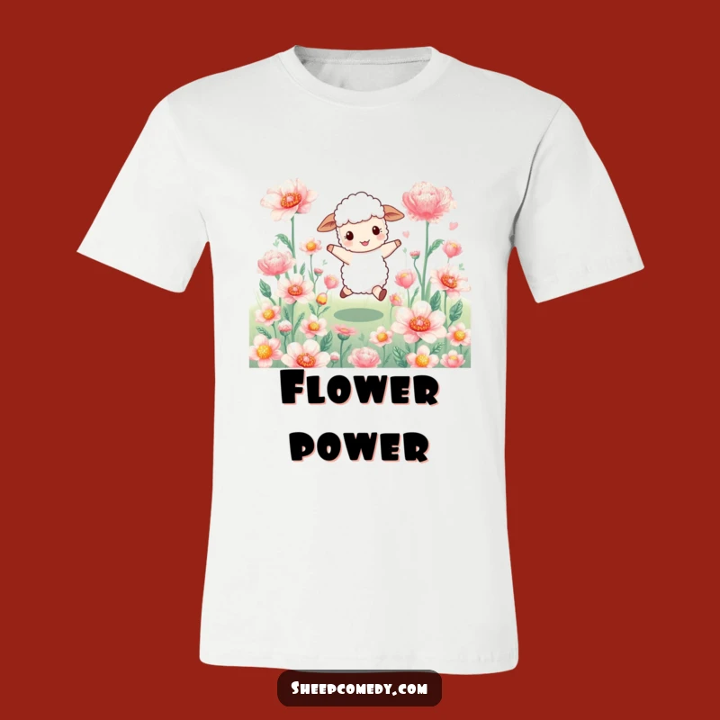 Funny Sheep Flower Skip T-Shirt: Cheerful Sheep's Bloom Adventure Tee