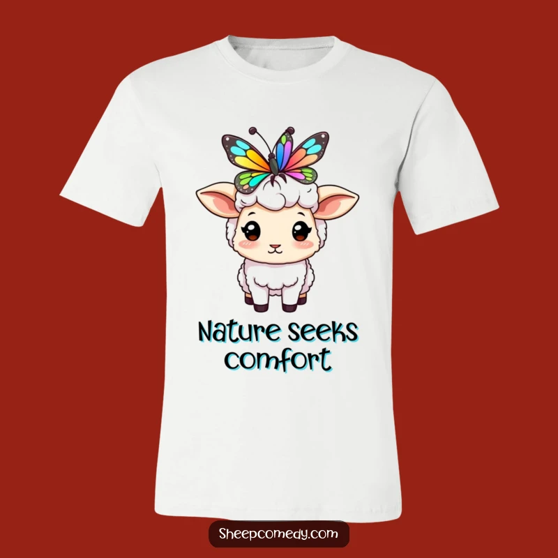 Funny Sheep Butterfly Tee: Character Balancing Butterfly, Unique & Hilarious Apparel