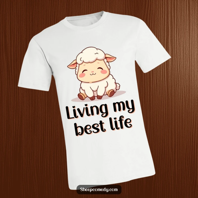 Funny t-shirt featuring a sheep character in a blissful state, sighing contentedly while napping under the warm sun.