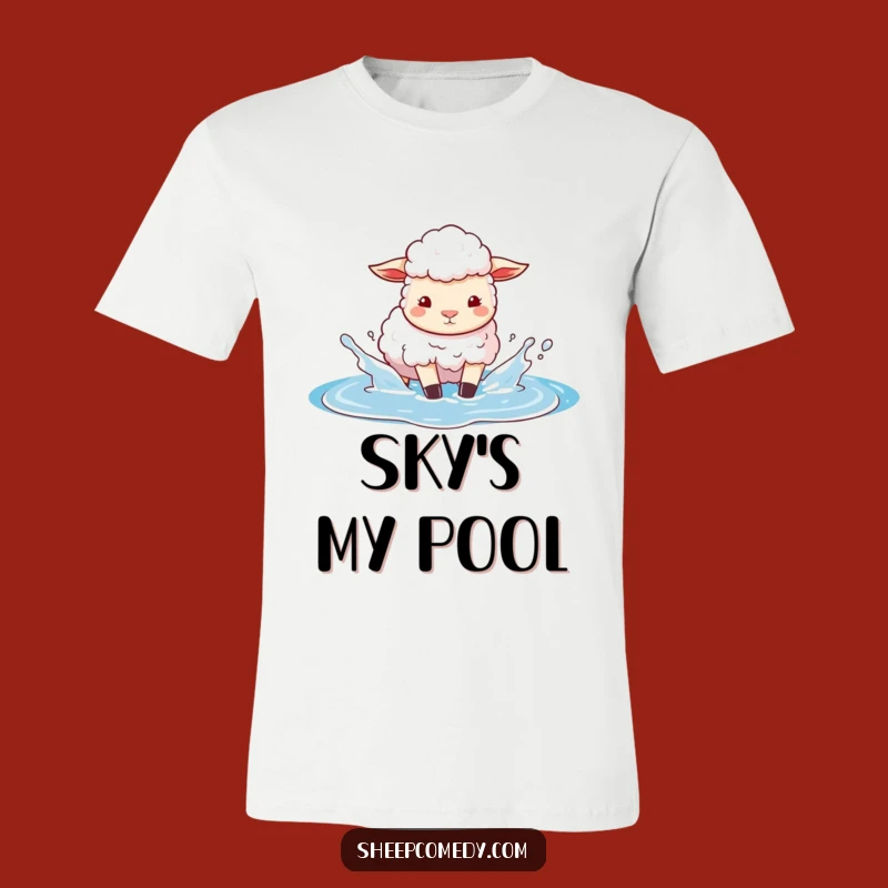 Funny Sheep Sky Puddle T-Shirt: Playful Blue Sky Tee, Awesome Funny Gift
