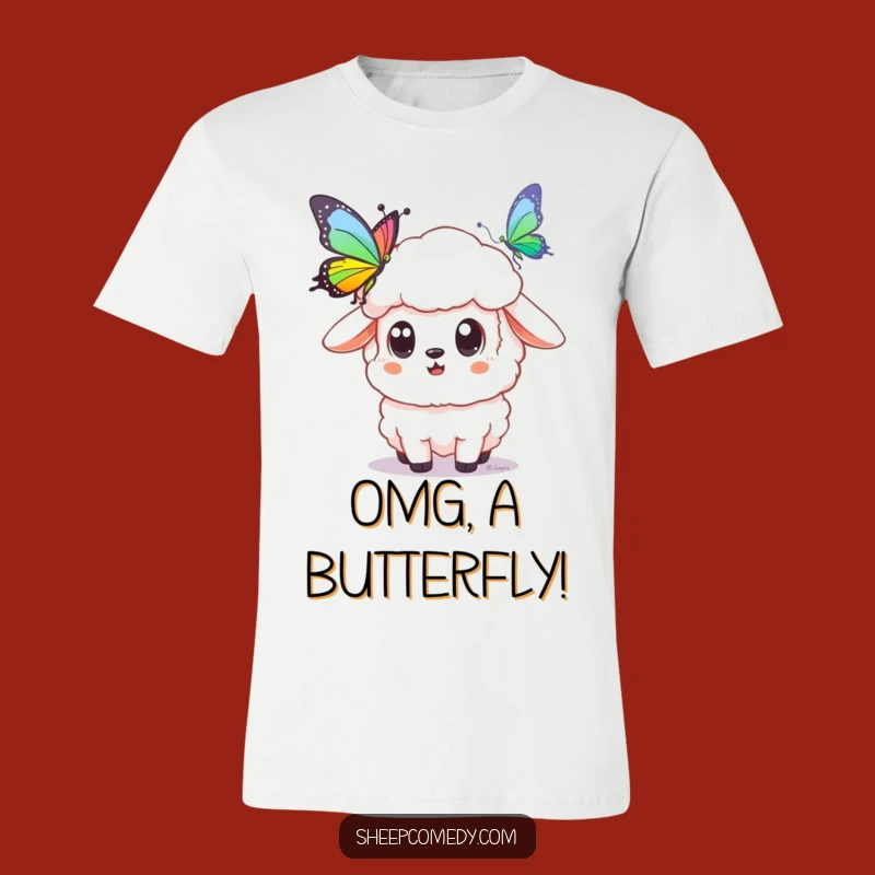 Funny Surprised Sheep T-Shirt: Wear the Wonder of a Rainbow Butterfly
