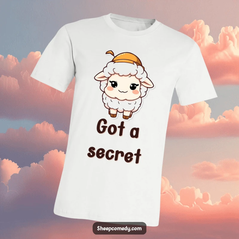 Funny t-shirt featuring a sheep character with a mischievous wink and a small hat, embodying playful mischief and humor.