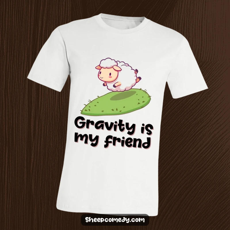 Funny Sheep T-Shirt: A sheep character energetically rolling down a grassy slope, capturing a moment of pure, unadulterated joy.