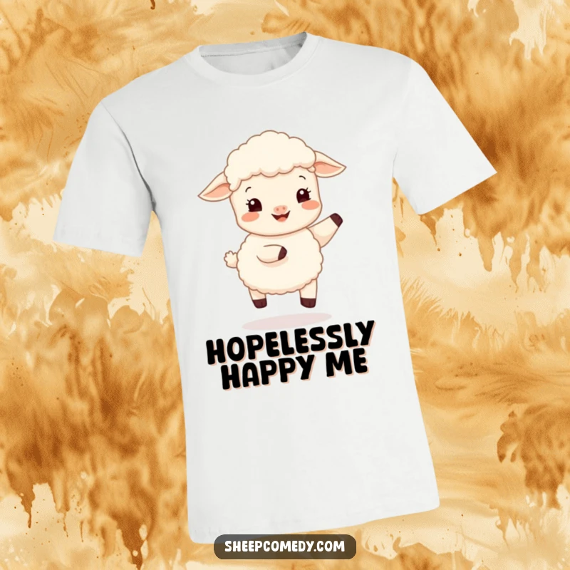 Funny sheep cub hop t-shirt design, showing a happy lamb mid-bounce, perfect for active and cheerful individuals.