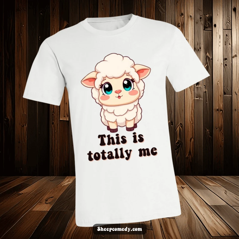 Funny t-shirt featuring a sheep with wide, amazed eyes looking up at a stunning rainbow, conveying a sense of pure, delightful surprise.