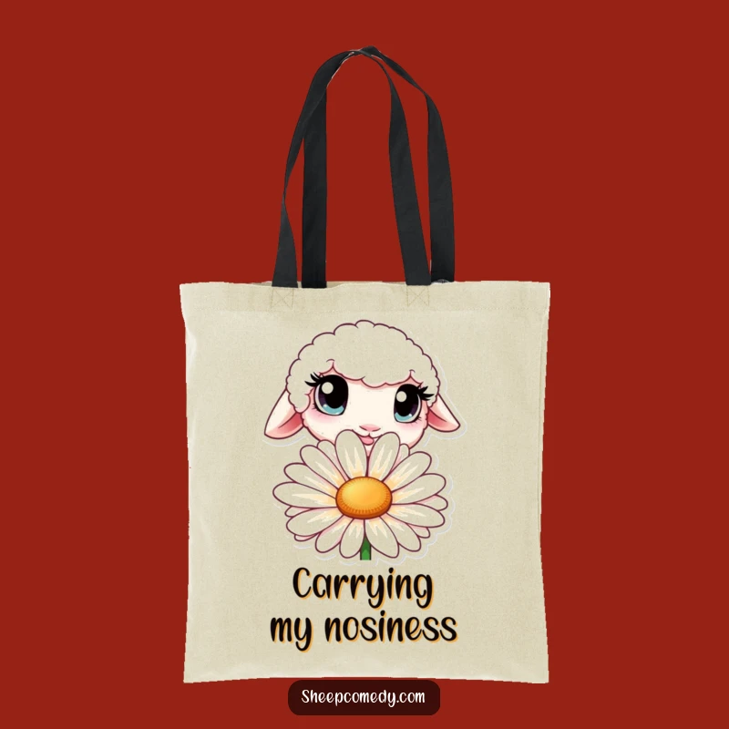 Funny Curious Sheep Tote Bag - Big Eyed Daisy Peeker, Practical Gift