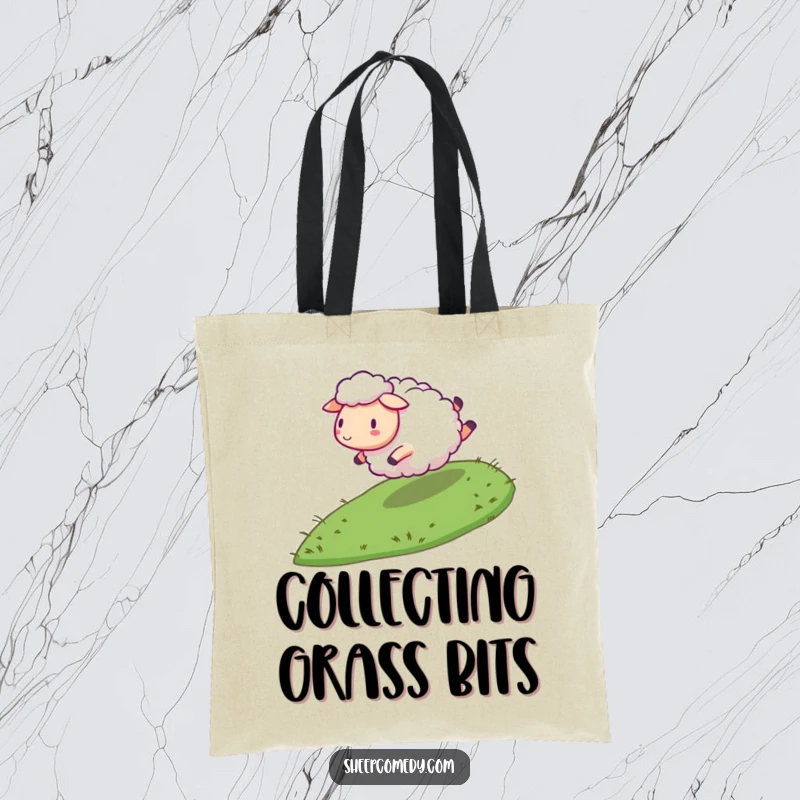 Funny Sheep Tote Bag: A sheep character energetically rolling down a grassy slope, perfect for carrying items with a humorous touch.