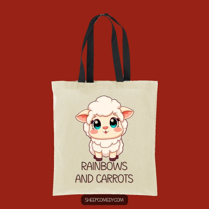 Funny Sheep Rainbow Tote Bag: Amazed Eyes See Magic, Carry Your Joy