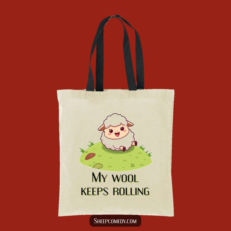 Funny Sheep Tote Bag: Fluffy Character Rolling Down Hill, Chic & Hilarious Carryall